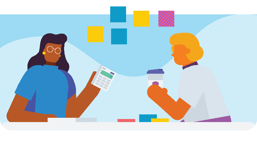A bookkeeper and business owner having a meeting over coffee