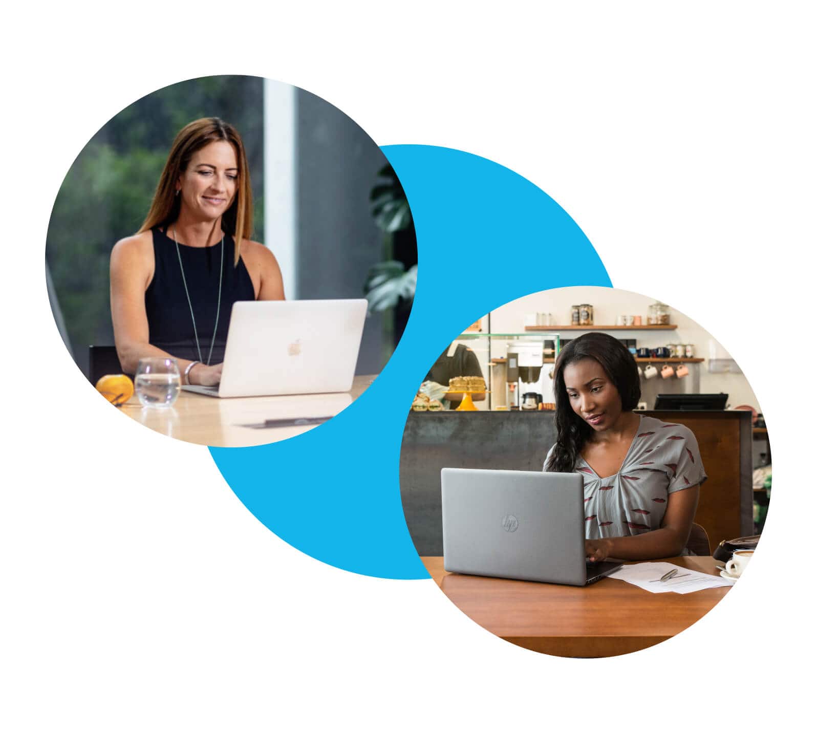An accountant in their office and a cafe owner at work view the business numbers in Xero Cashbook