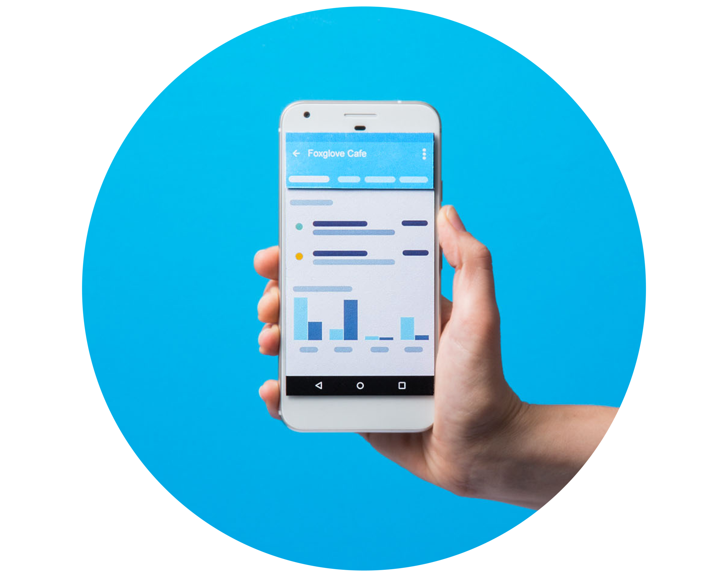 Person holding mobile device while using mac accounting software.