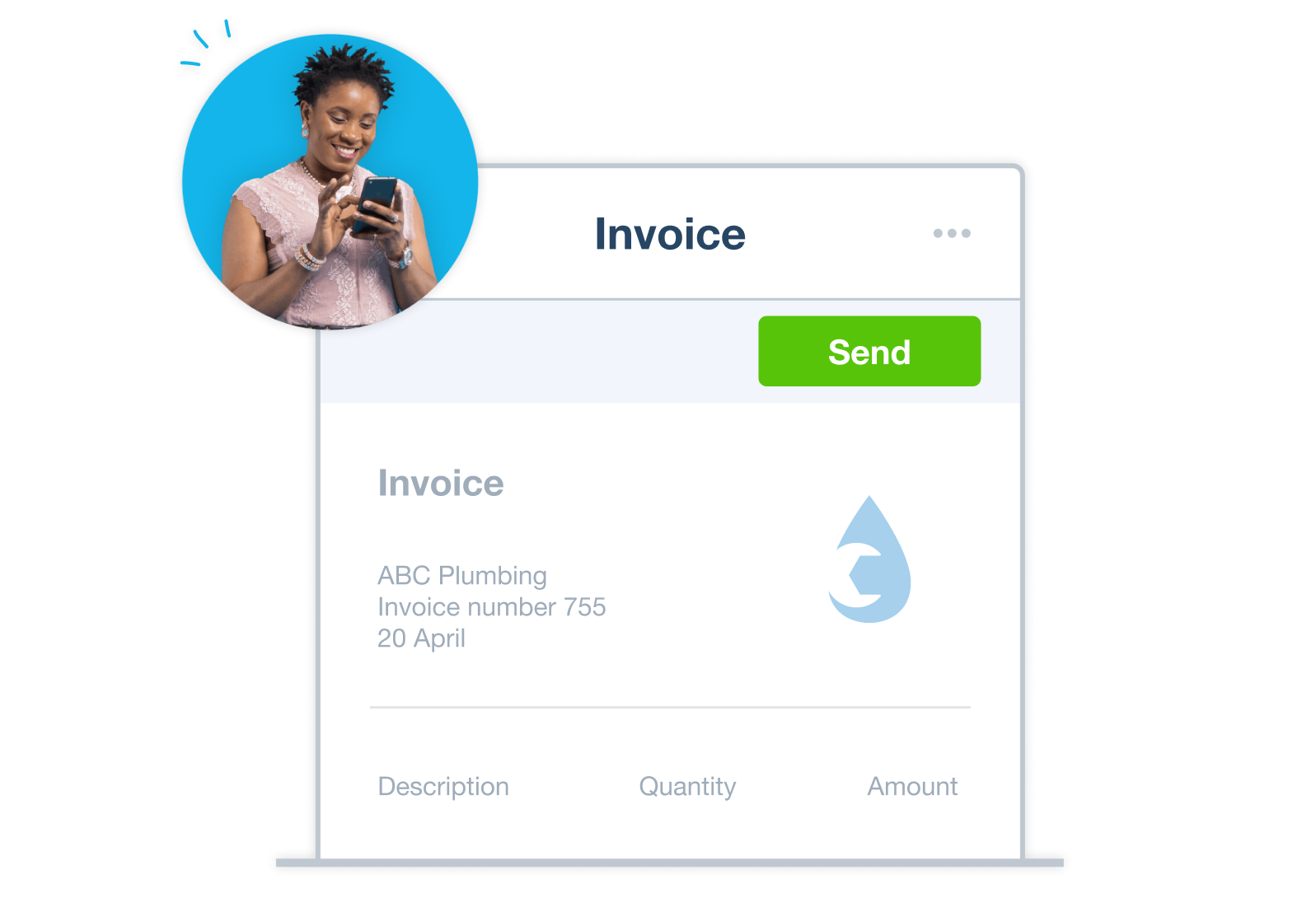 Image of business owner sending an invoice through their accounting app.