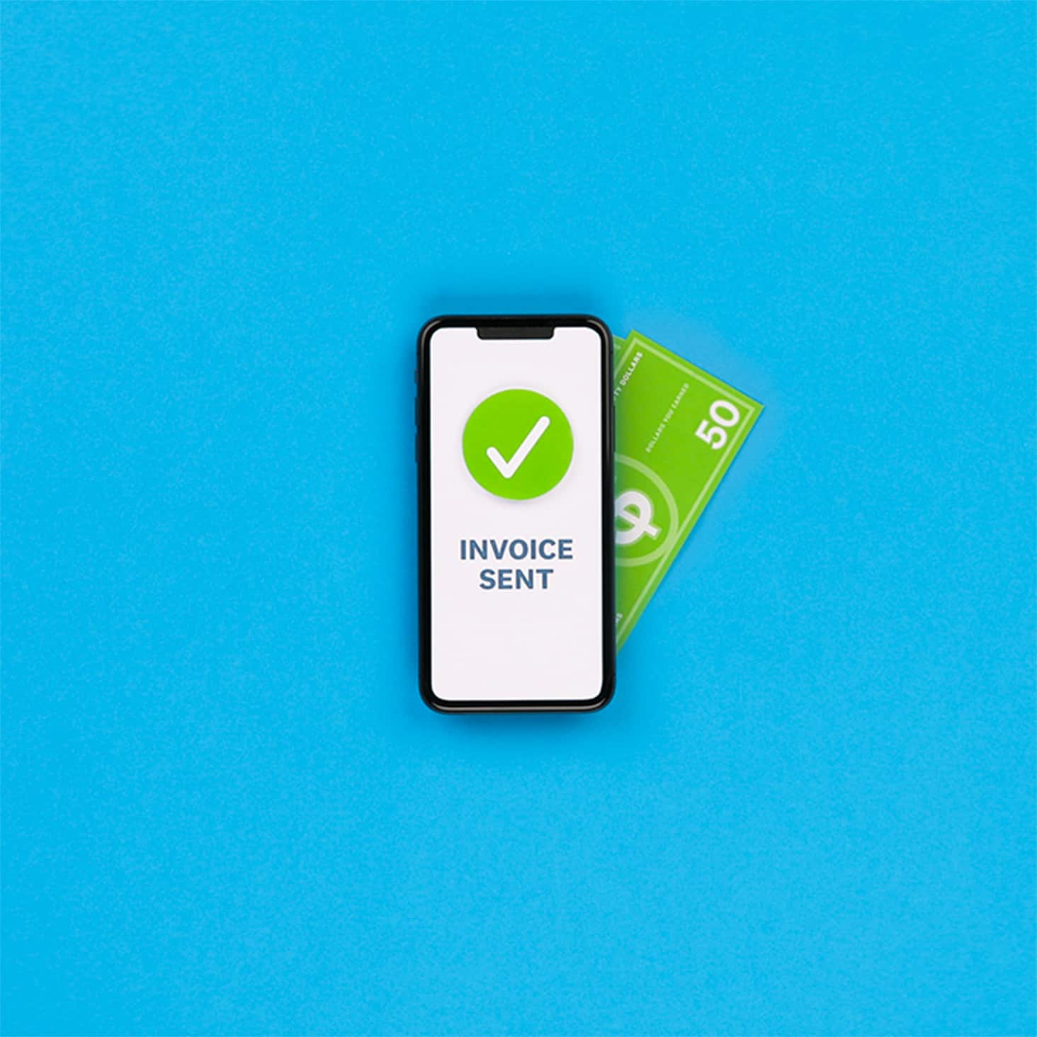 A big green tick shows that an invoice has been sent from the Xero mobile app.
