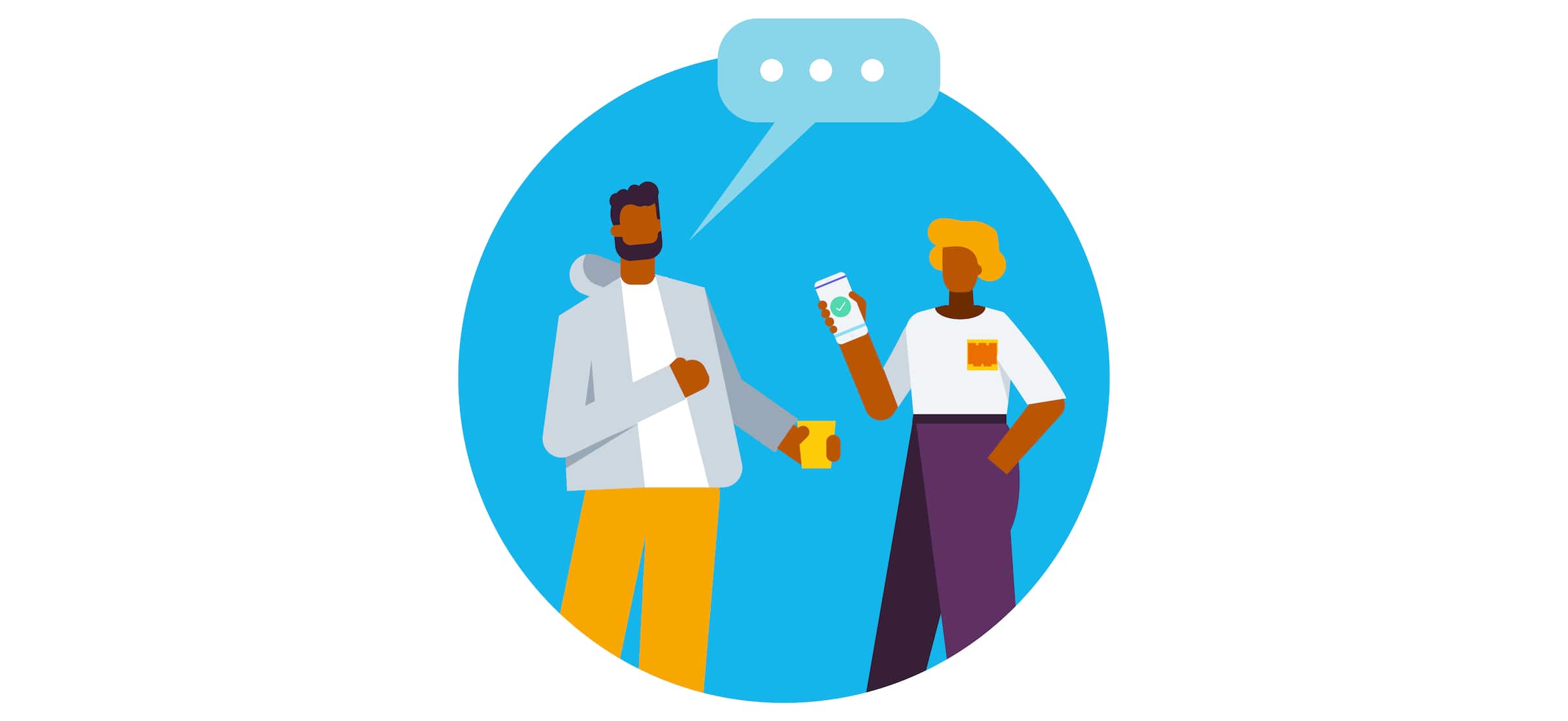 Two small business owners chat about multi-factor authentication over coffee.