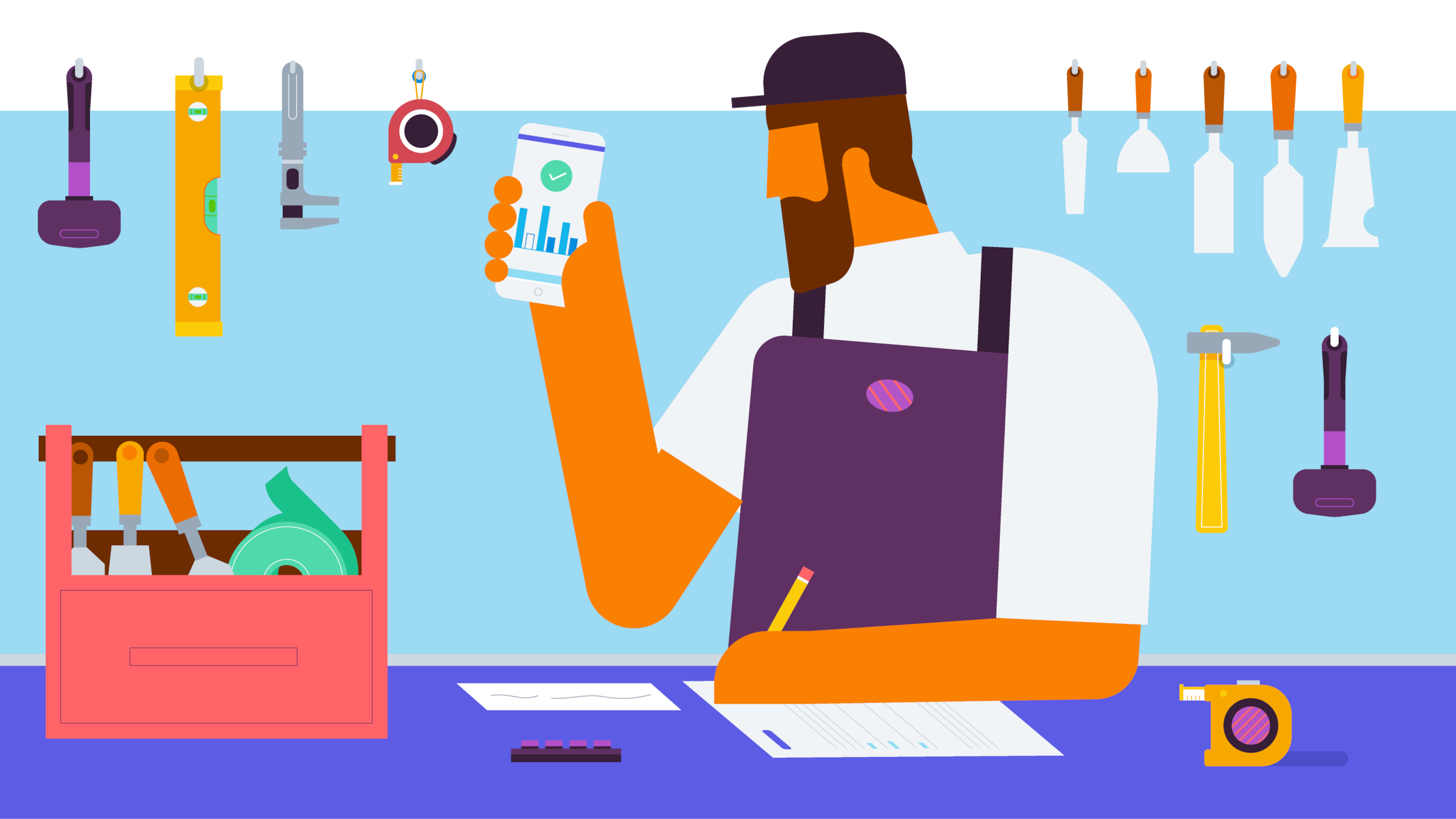 A small business owner checking their accounts on a mobile phone