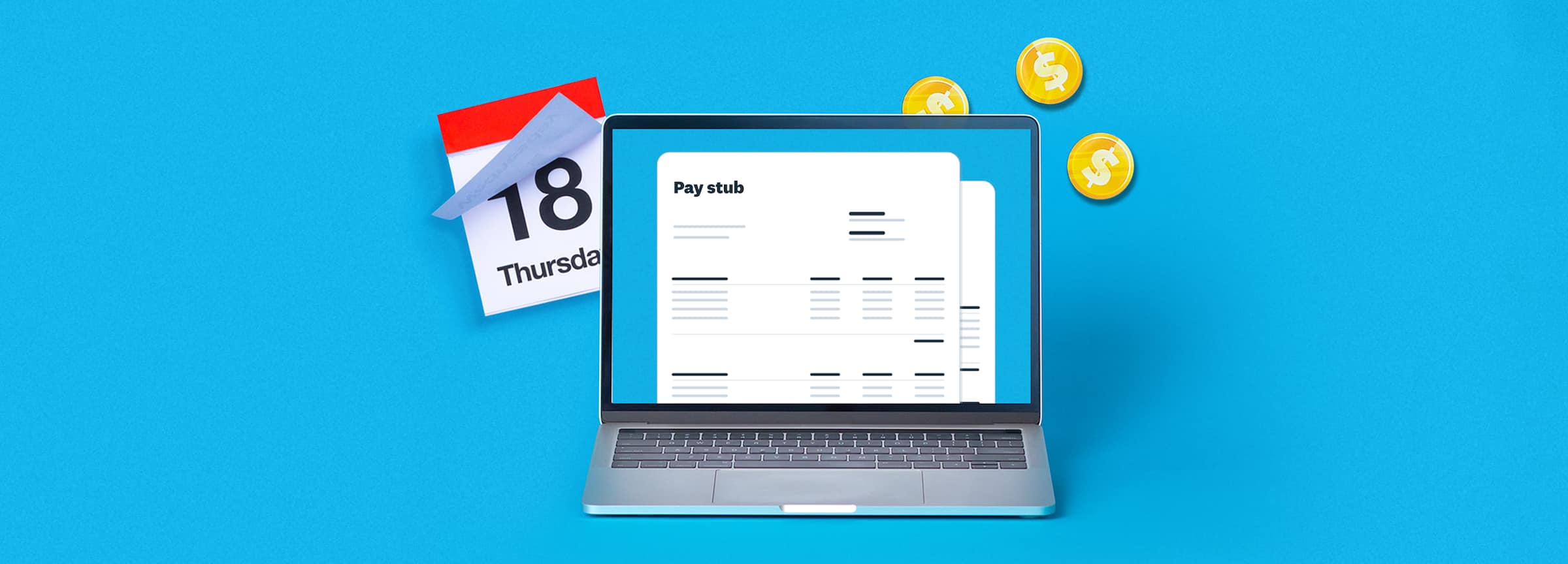 A laptop displaying a pay stub template