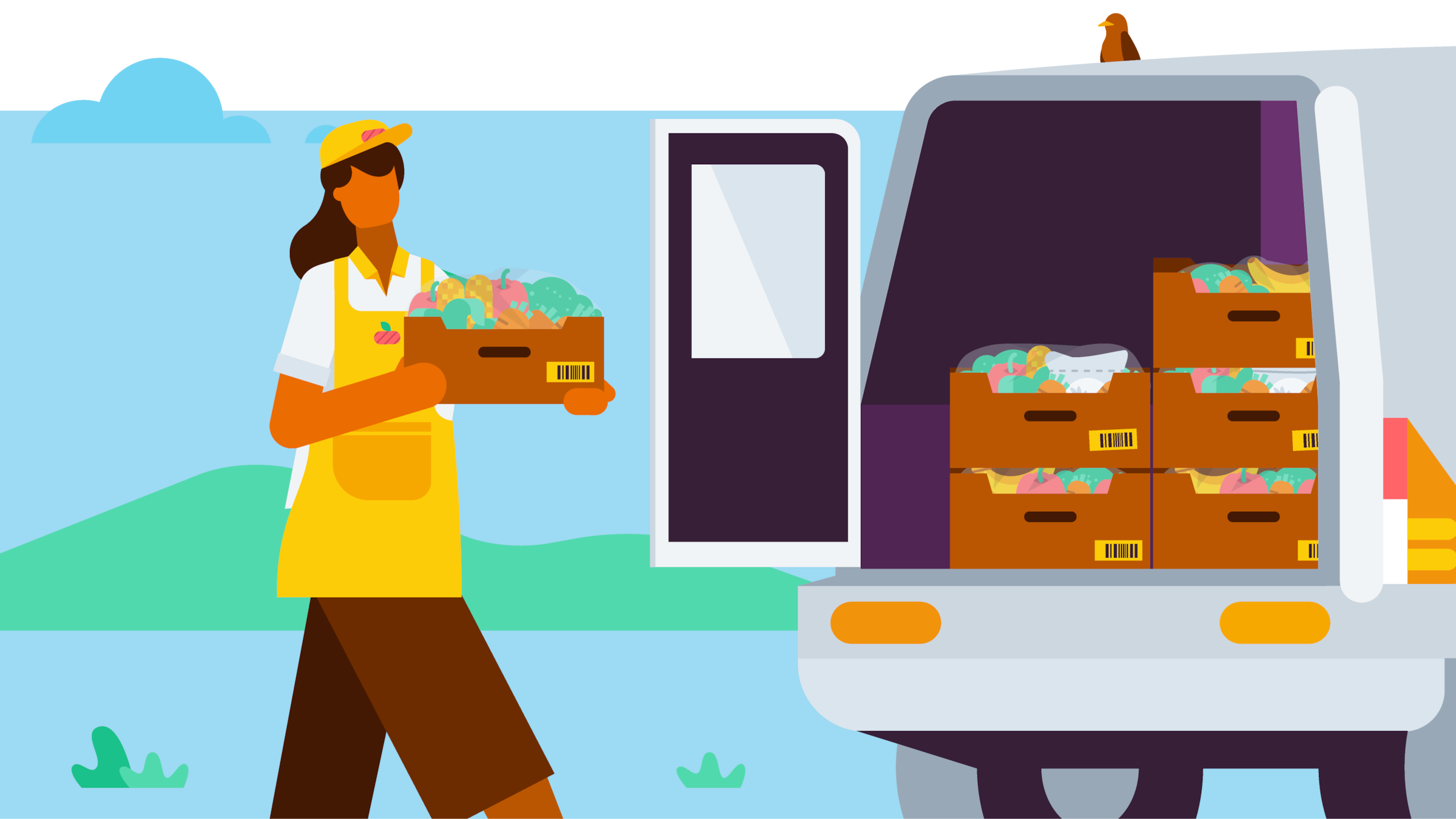 A small business owner managing inventory in the back of a van