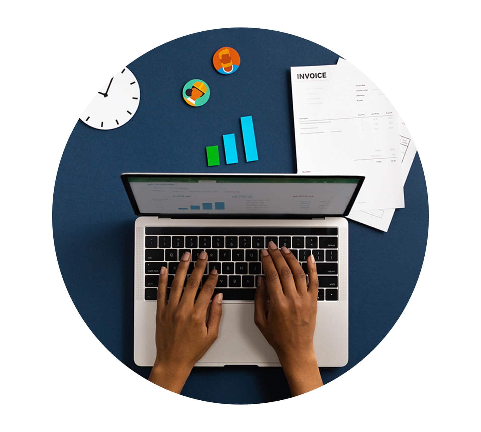 A practice administrator enters client invoices into Xero Practice Manager on a laptop.