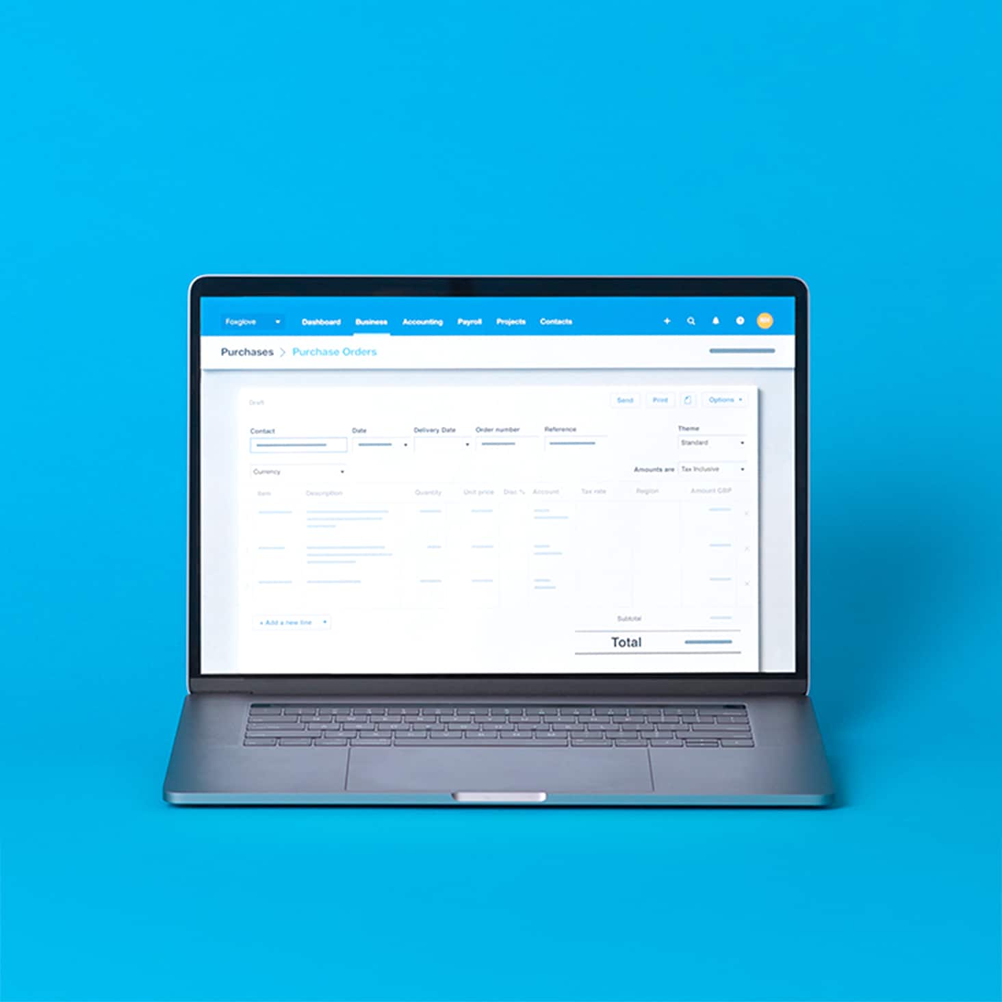 Dashboard shows Xero’s digital purchase order system.