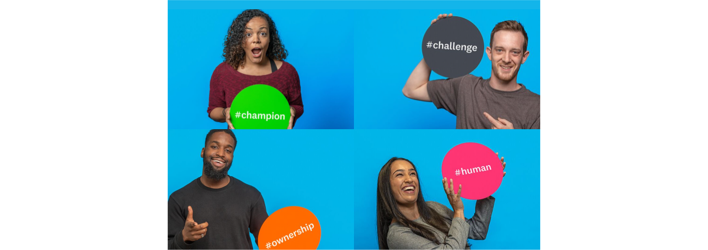 Four people holding signs with Xero values on them.