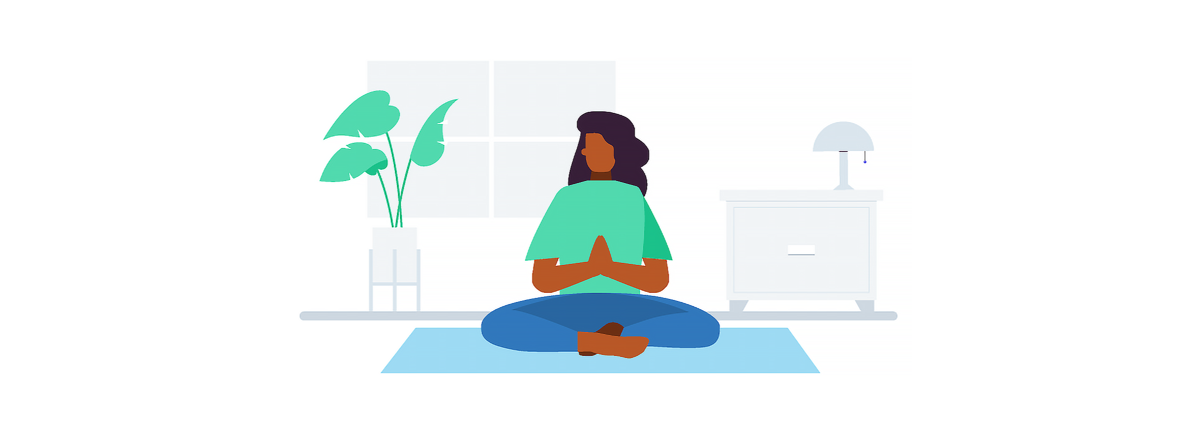 A person meditates in the Lotus position on a mat.