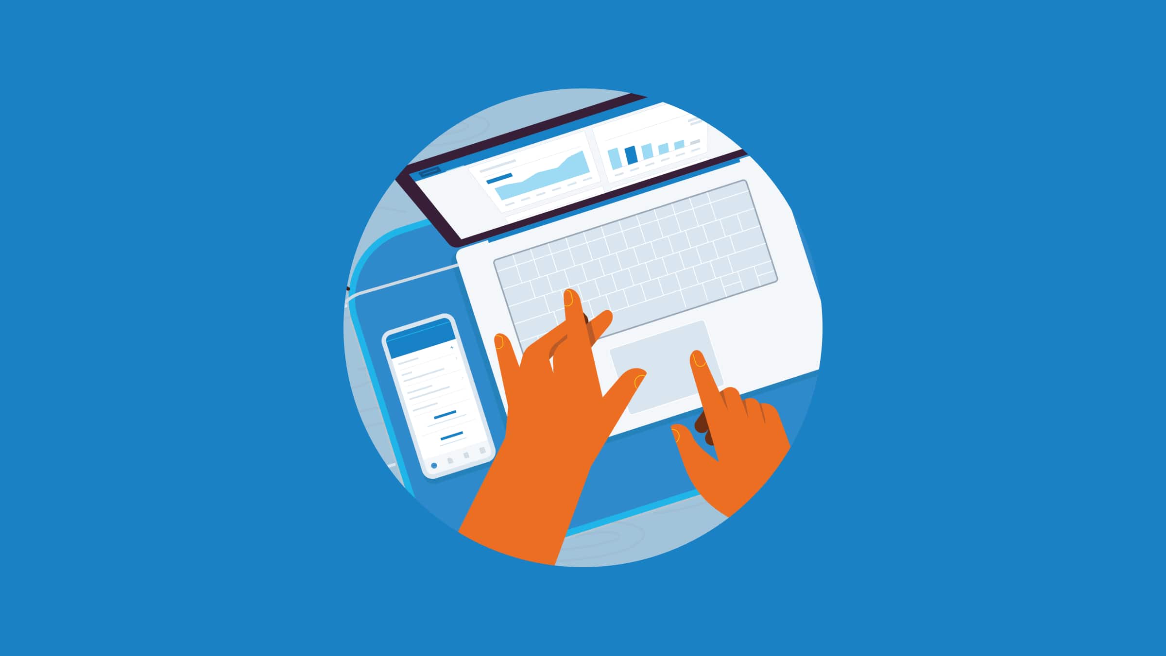 Hands typing on a laptop with Xero charts on screen.