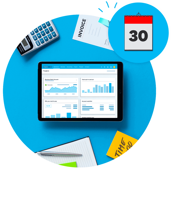 An ipad shows the Xero app and project accounting.