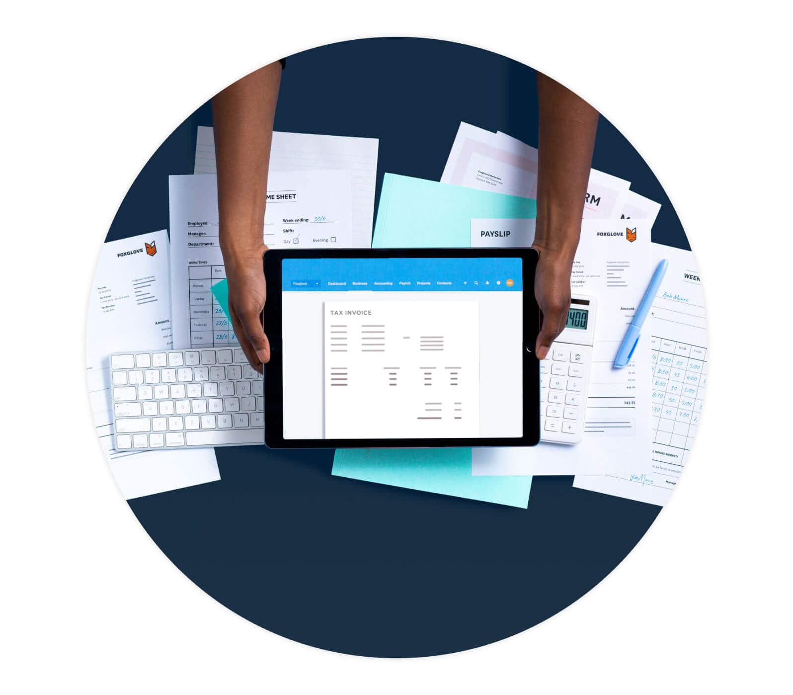 An accountant checks the details of an invoice when reviewing a client’s trial balance.