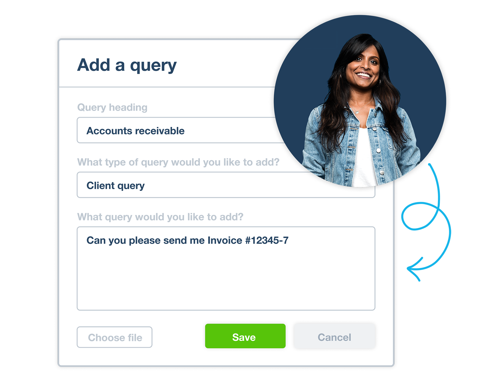 A bookkeeper sends a request to a client for a copy of an invoice from within Xero.