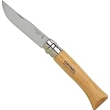 Opinel No. 10 INOX - Sandvik Stainless Steel Folding Pocket Knife, Beechwood Handle, 3.92 in Blade, Virobloc Safety Locking Collar, Made in France