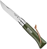 Opinel Colorama No.08 Folding Pocket Knife, Painted Wood Handles, Leather Lanyard (Green)