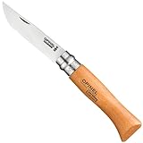 Opinel No. 08 Carbone - Carbon Steel Folding Pocket Knife, Beechwood Handle, 3.28 in Blade, Virobloc Safety Locking Collar, Made in France