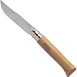 Opinel No. 12 INOX - Sandvik Stainless Steel Folding Pocket Knife, Beechwood Handle, 4.82 in Blade, Virobloc Safety Locking Collar, Made in France