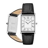 SEIKO SWR049 Watch for Men - Essentials - Water Resistant with Classic Stainless Steel Rectangular Case, White Dial with Roman Numerals, and Black Leather Strap