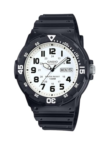 Casio MRW200H Series | Classic Dive Style | Unisex Analog Watch | Black/White | 100M WR | Stainless Steel Band | Stainless Steel Case | 3 Hand Analog (HR, Min, SEC) | Date Display | 3 Year Battery