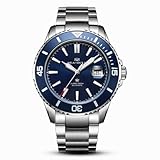 SEA-GULL Seagull Automatic Watch for Men Stainless Steel Strap 200M Waterproof Mechanical with Calendar Luminous Business Casual Mens Diving Wrist Watches (Blue)