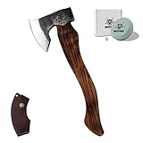 WICING Camping Hatchet - 15.2 inches Chopping Axe for Wood Splitting and Kindling, 1055 High Carbon Steel and Beech Wooden Handle, with Leather Sheath - Head 1.35 lbs