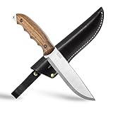 BPSKNIVES HK5 CSH - Camping Full-Tang Knife with Leather Sheath - Survival Tactical Knife - Camp Knives- Fixed-Blade Carbon Steel Knives - Scandinavian Sharpening - Utility Knife