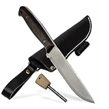 BPSKNIVES Nighthawk Adventurer - Camping Knife - Fixed-Blade Stainless Steel Survival Knife - Black Leather Sheath and Firestarter - Outdoor Full Tang Knives - Bushcraft Knives