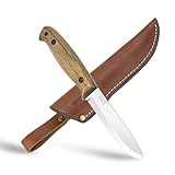 BPSKNIVES BS2FT CSH - Full Tang Bushcraft Knife With Leather Sheath - Survival Tactical Knife - Camping Knives - Outdoor Knives - Fixed-Blade Carbon Steel Utility Knife