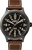 Timex Men's Expedition Scout 43mm Watch – Black Dial & Case with Brown Leather Strap