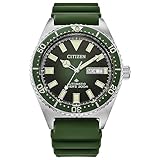 Citizen Men's Promaster Dive Automatic 3-Hand Stainless Steel on Green Polyurethane Strap Watch, Day Date, Luminous, 41mm